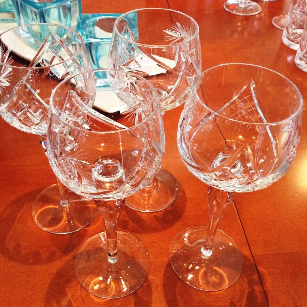 Vintage Crystal Wine Glasses, 4 Pinwheel Crystal Glasses